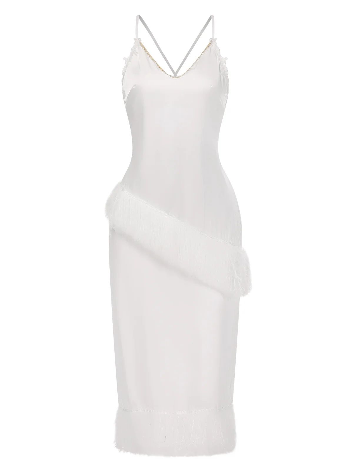 White 1940s Back Straps Tassels Satin Nightdress - Image 2