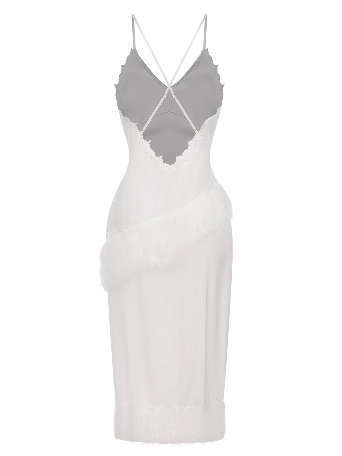 White 1940s Back Straps Tassels Satin Nightdress - Image 4