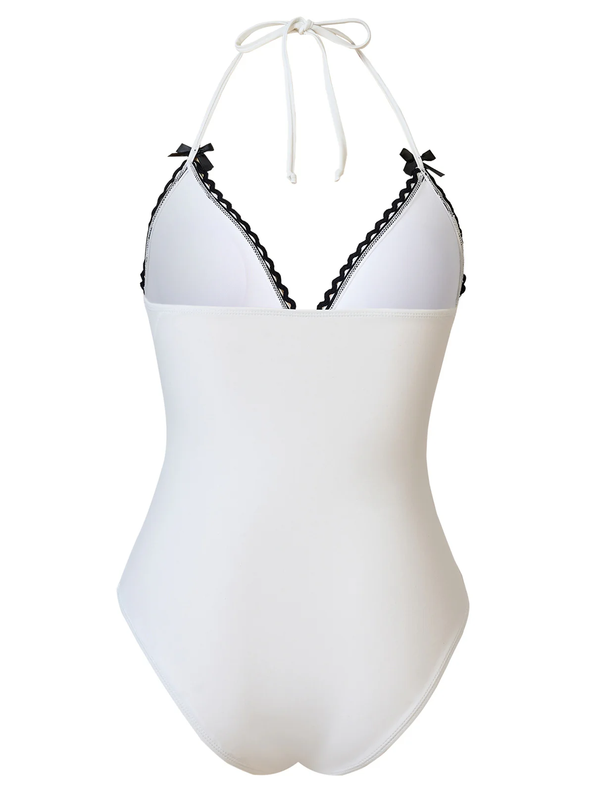 White 1950s Bow Lace-Up Halter Swimsuit - Image 2