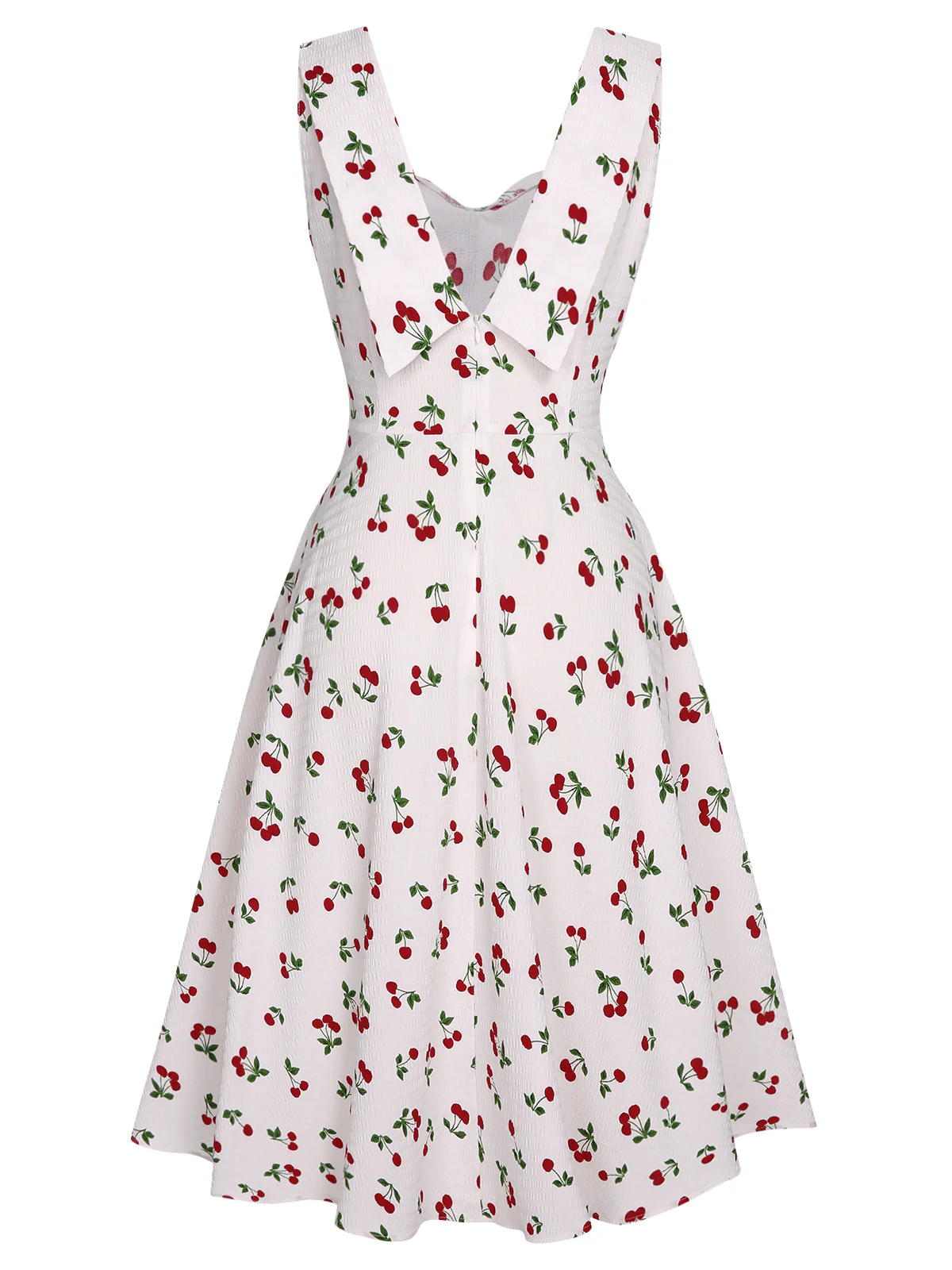 White 1950s Cherry Bow Sweetheart Neck Dress - Image 4