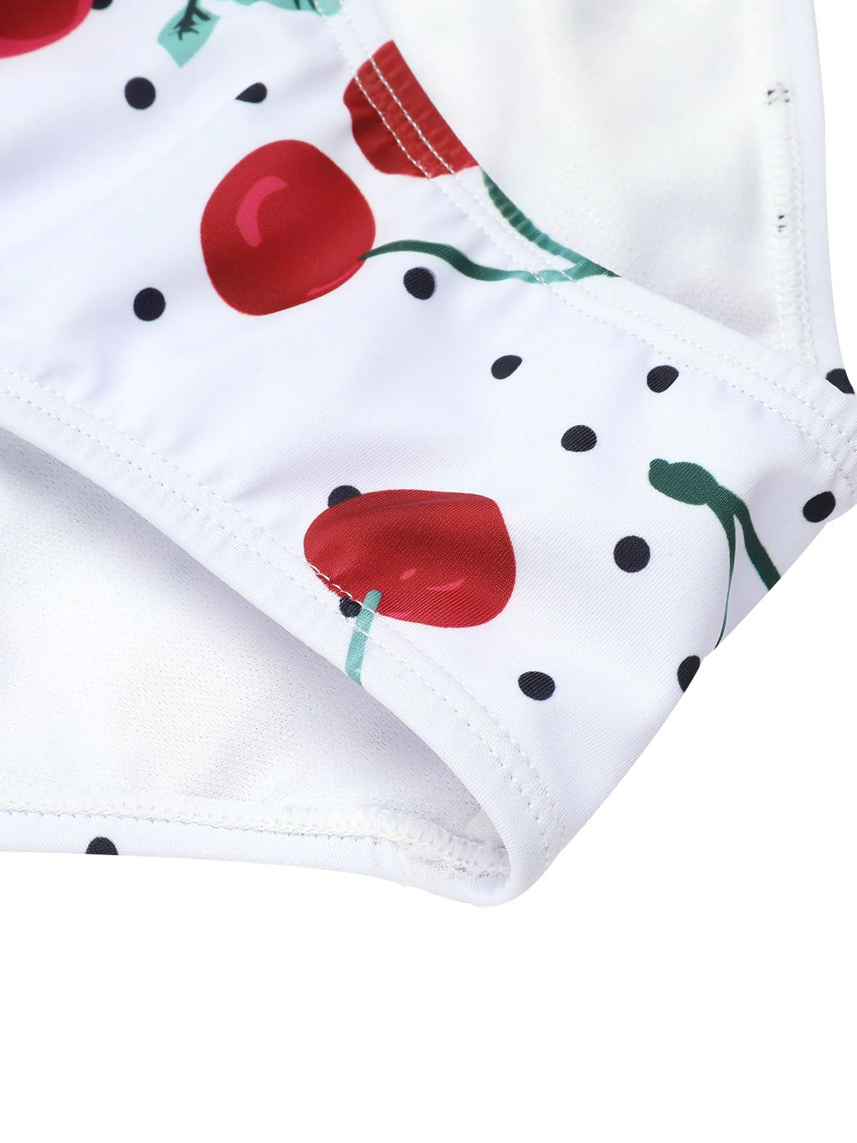 White 1950s Cherry Lace-Up Halter Swimsuit - Image 6