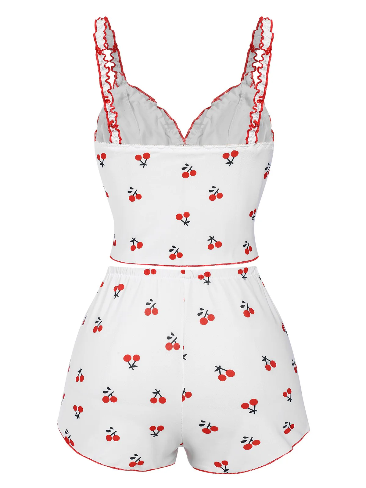 White 1950s Cherry Navel Straps Pajamas - Image 2