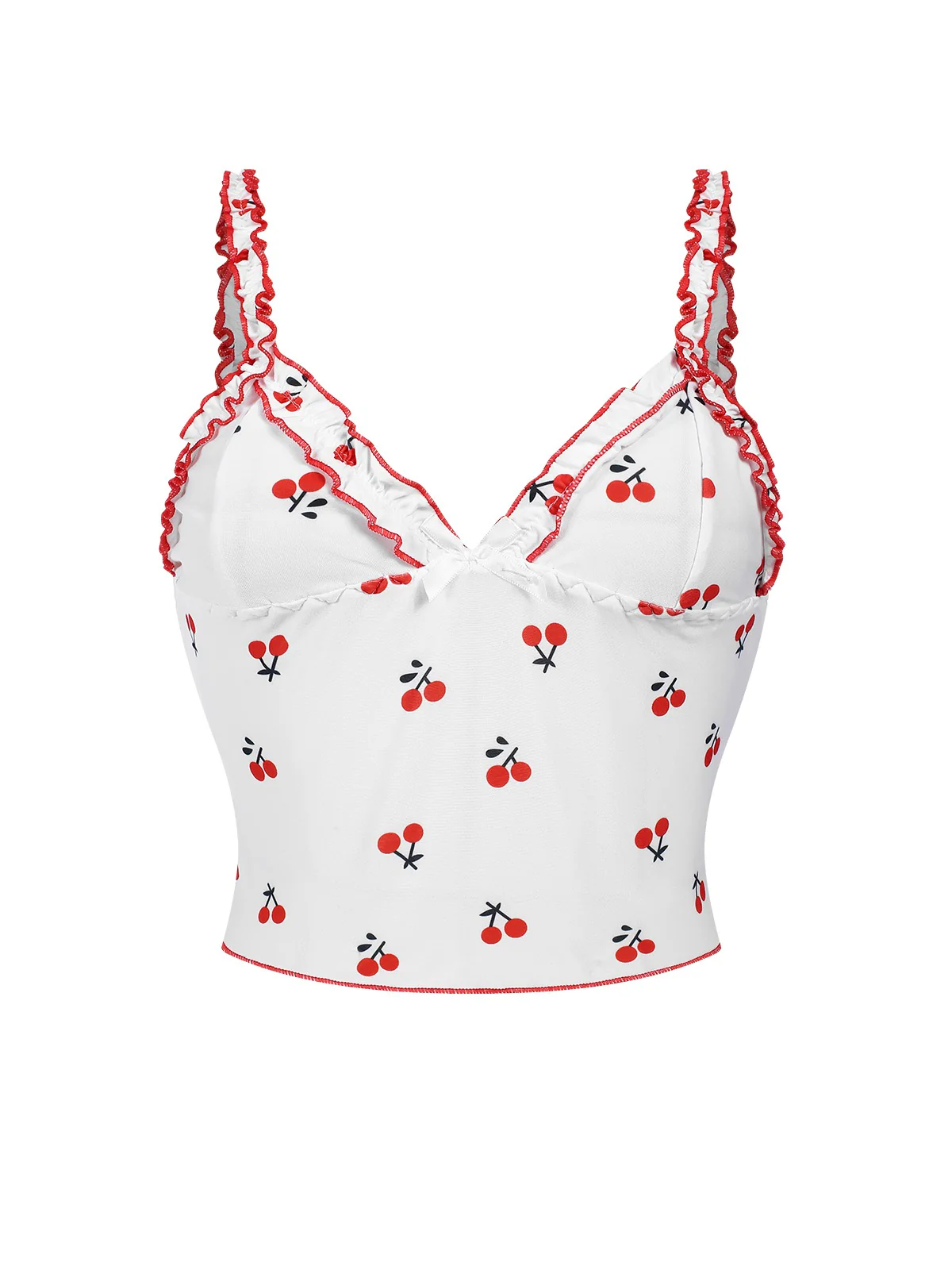 White 1950s Cherry Navel Straps Pajamas - Image 3