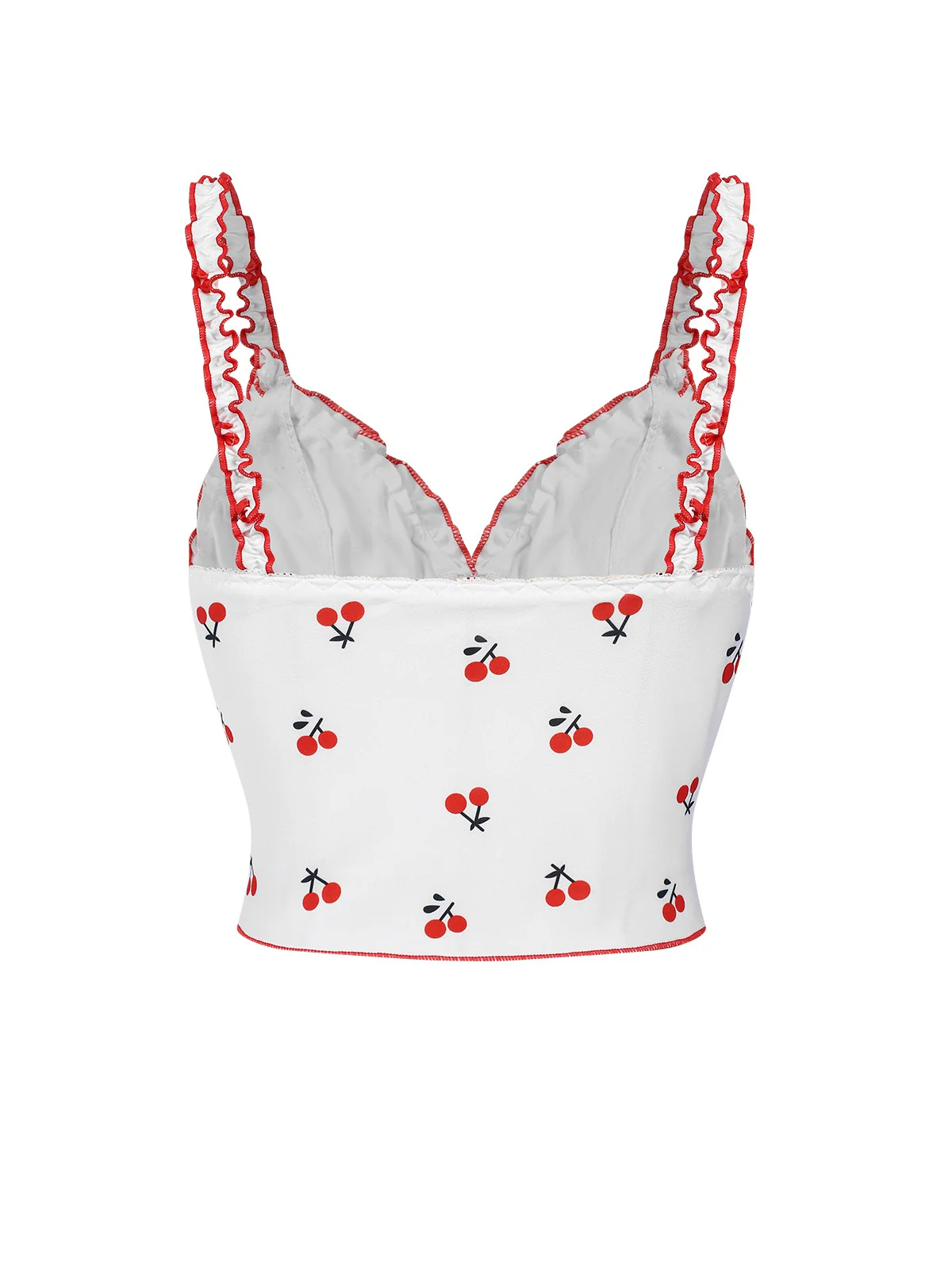 White 1950s Cherry Navel Straps Pajamas - Image 4