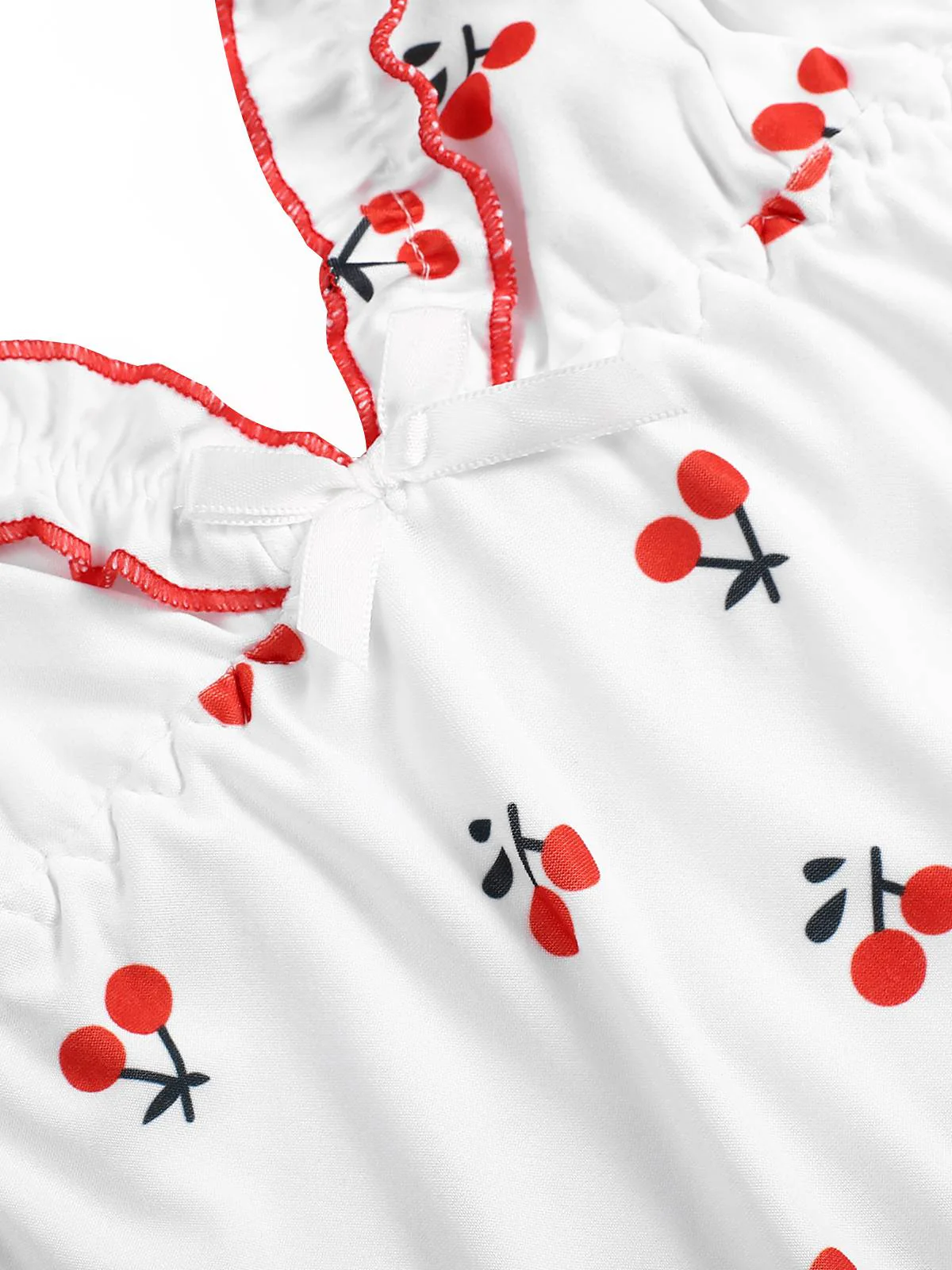 White 1950s Cherry Navel Straps Pajamas - Image 7