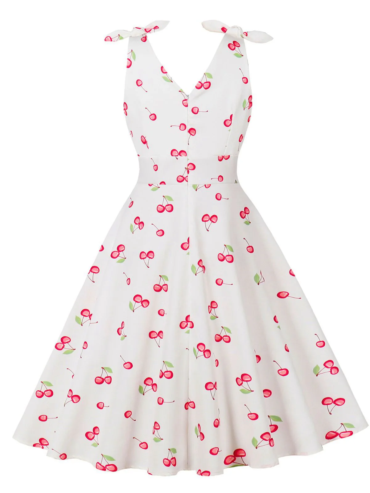 White 1950s Cherry Sleeveless V-Neck Dress - Image 2