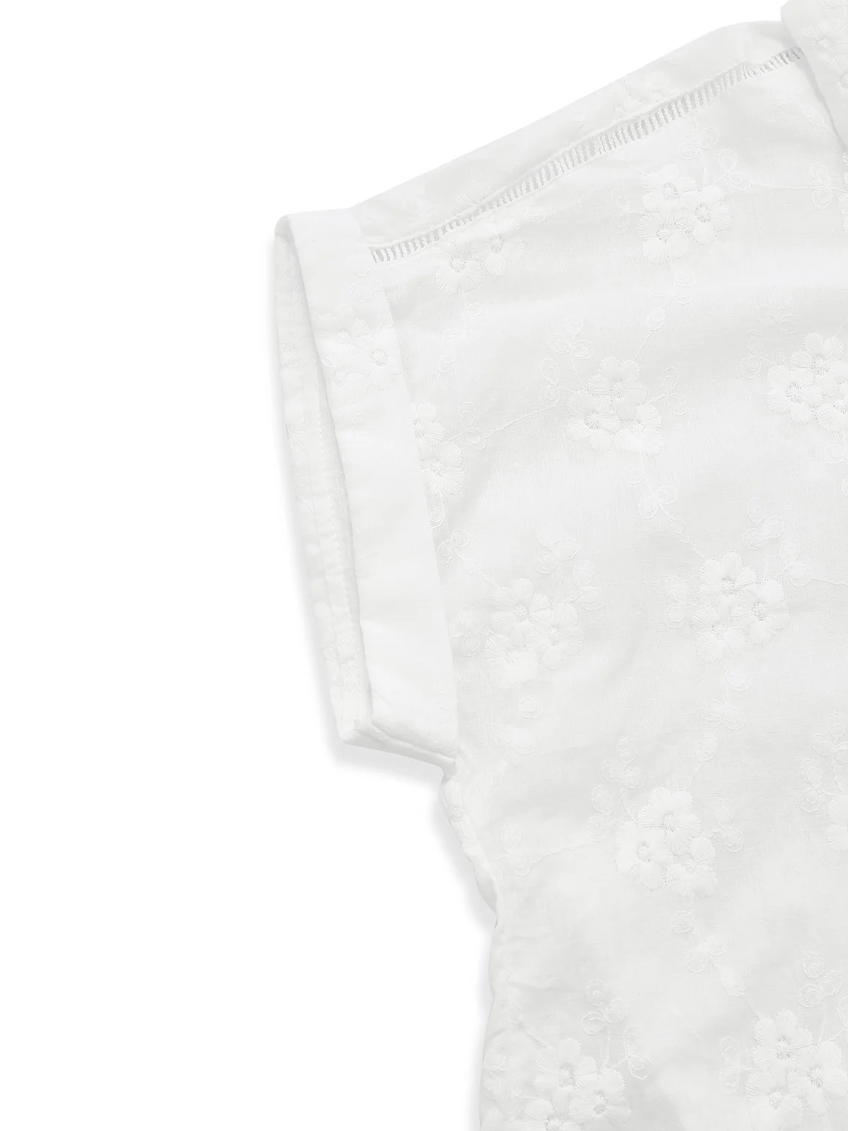 White 1950s Cotton Embroidery Flower Lapel Blouse - Image 5