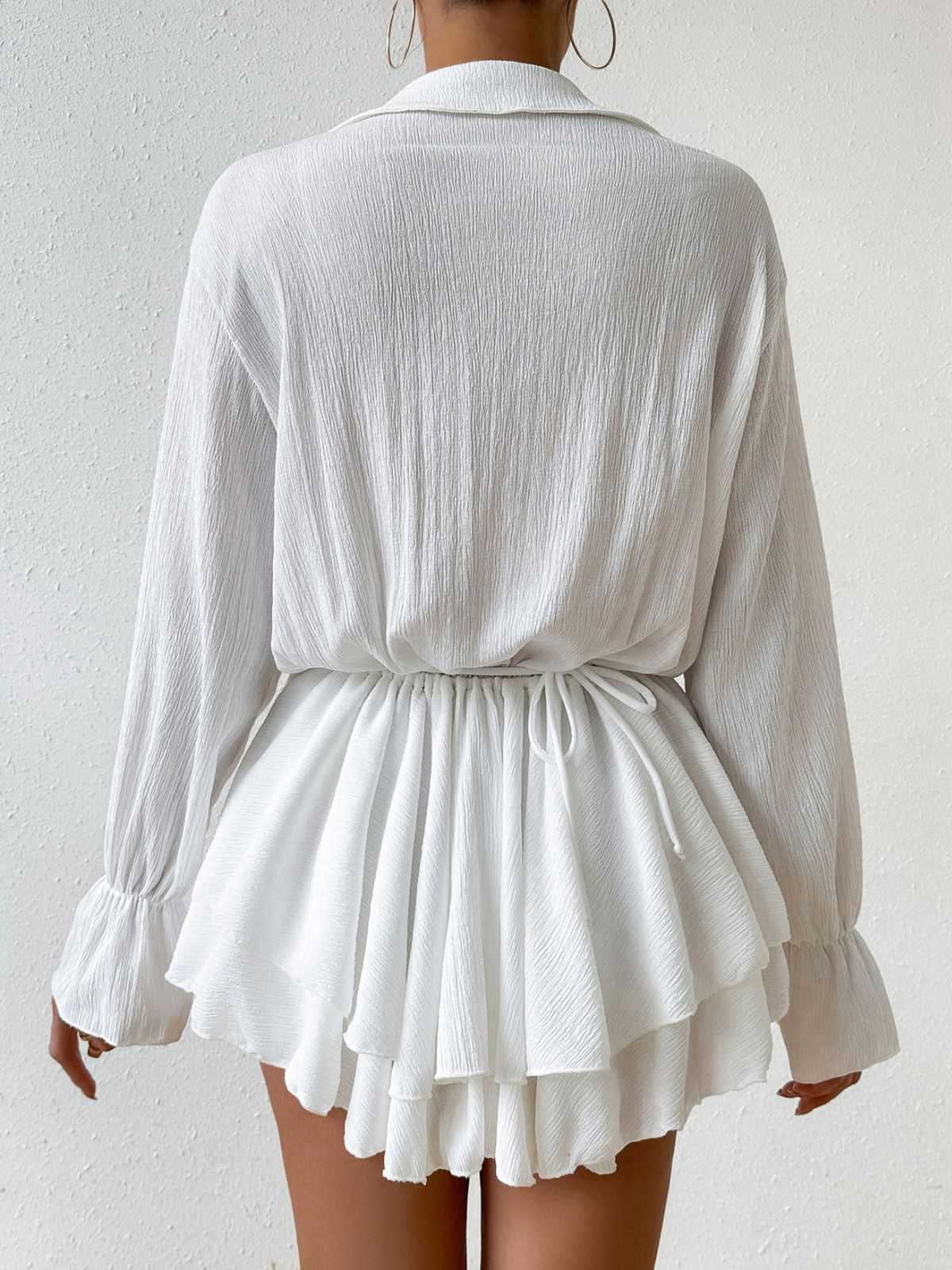 White 1950s Deep V-Neck 3D Floral Skirt Cover Up - Image 4