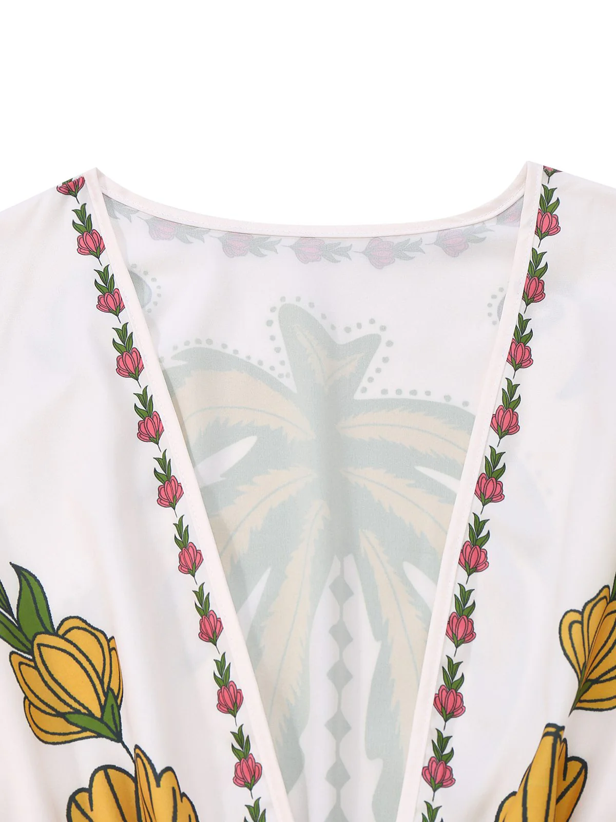 White 1950s Deep V-Neck Floral Belted Jumpsuit - Image 3