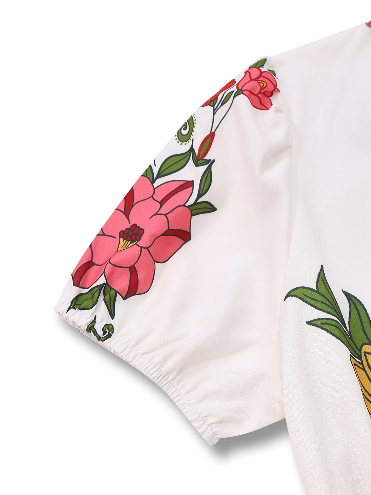 White 1950s Deep V-Neck Floral Belted Jumpsuit - Image 4