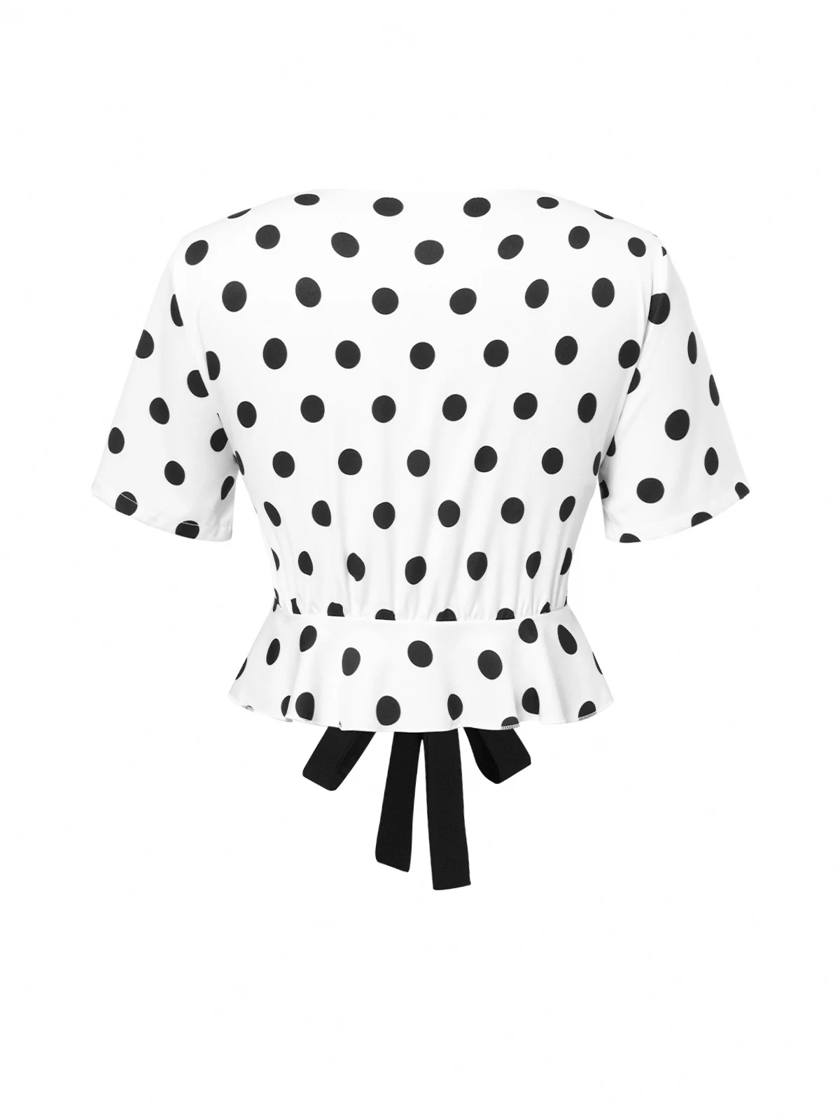 White 1950s Deep V-Neck Polka Dots Top - Image 4