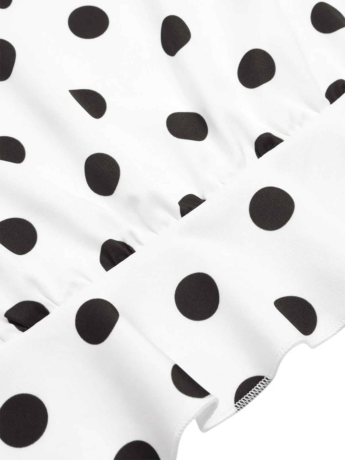 White 1950s Deep V-Neck Polka Dots Top - Image 6