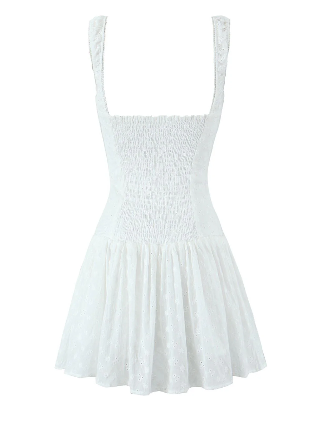 White 1950S Eyelet Embroidered Wide Strap Dress - Image 2