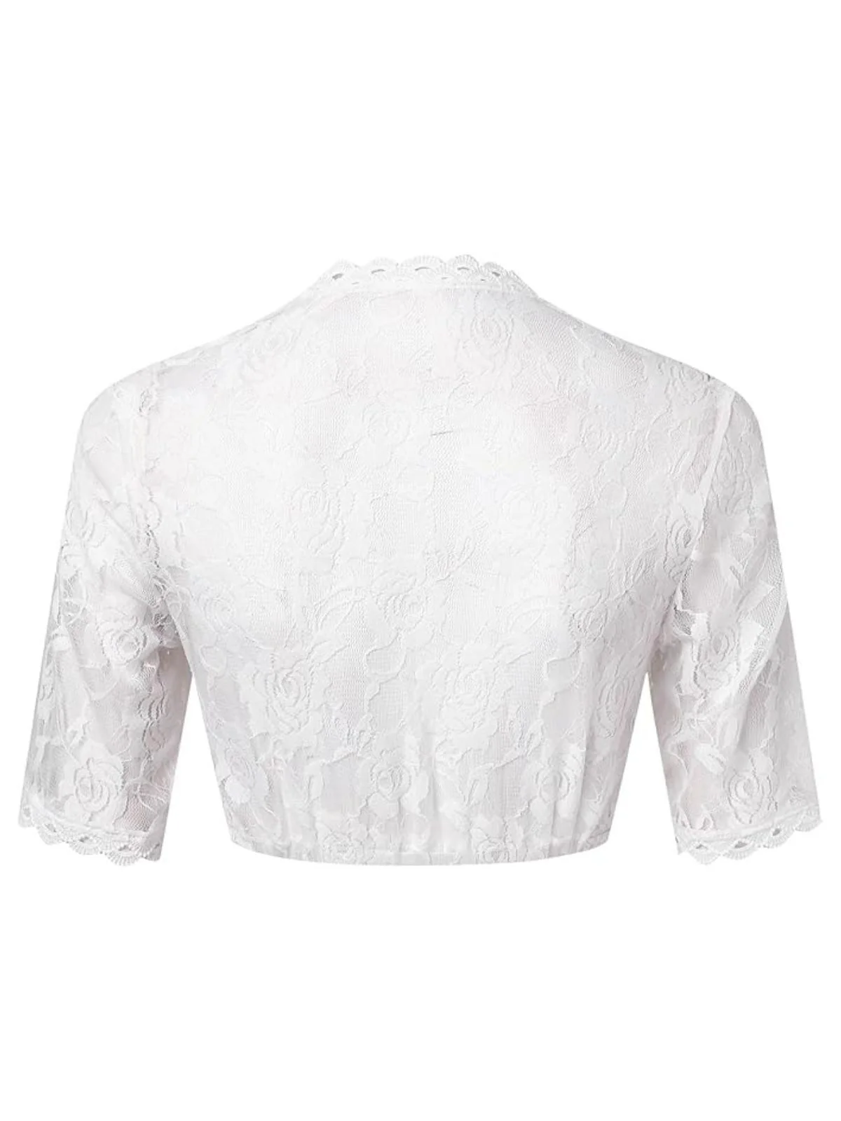 White 1950s Floral Lace V-Neck Crop Top - Image 4
