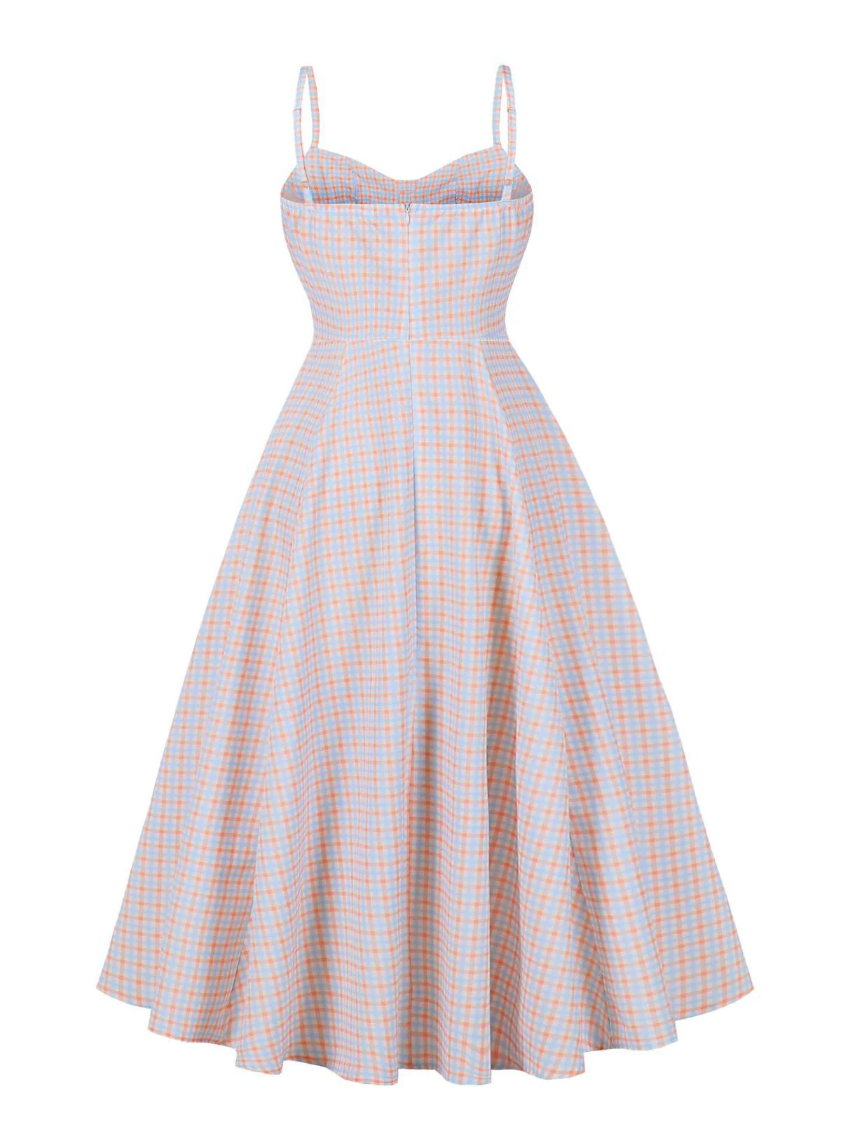 White 1950s Gingham Plaid Spaghetti Strap Dress - Image 2