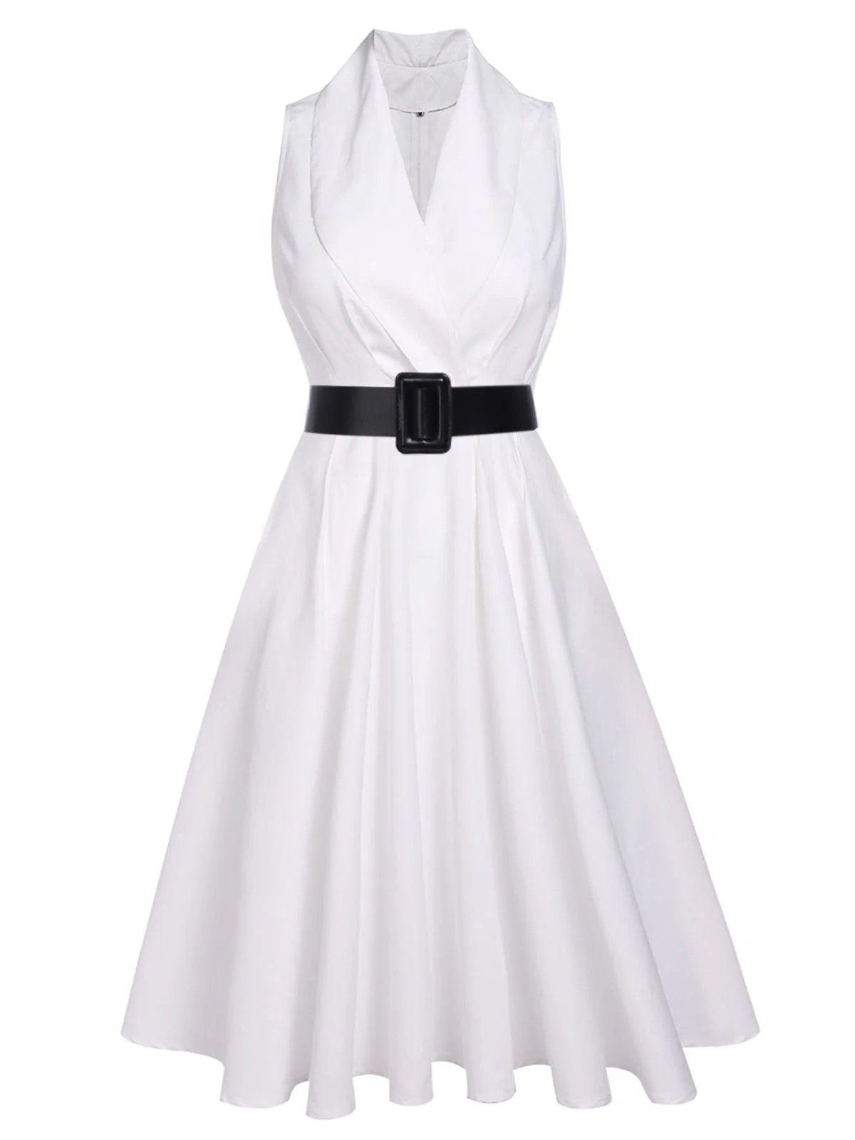 White 1950s Halter Belted Swing Dress - Image 3