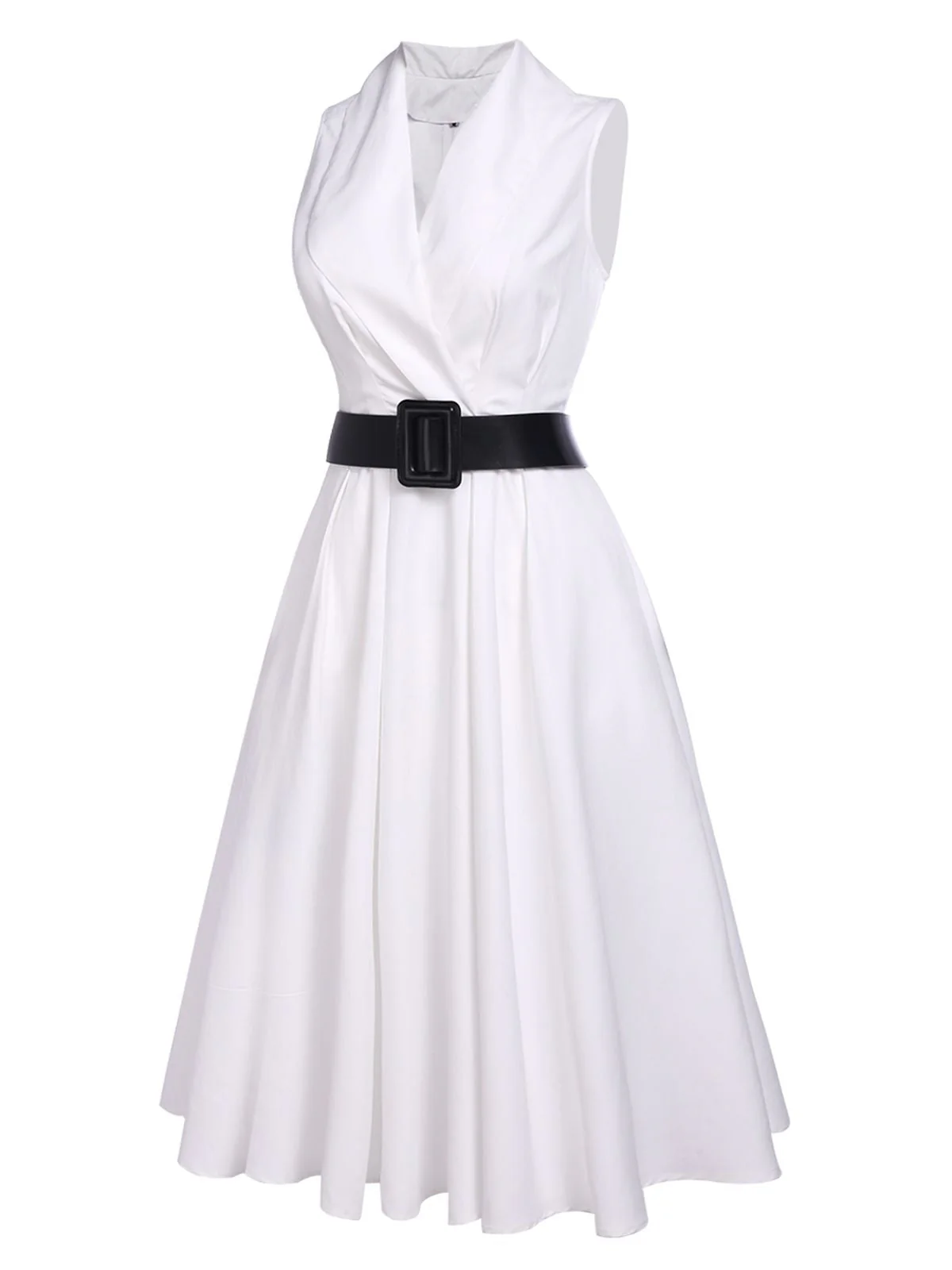 White 1950s Halter Belted Swing Dress - Image 4