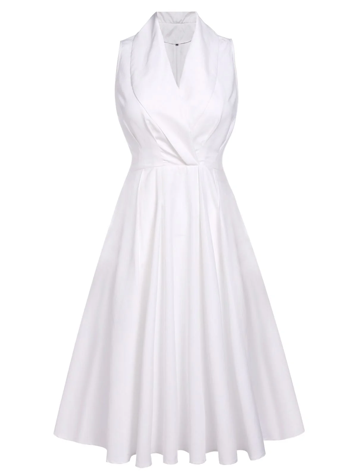 White 1950s Halter Belted Swing Dress - Image 6