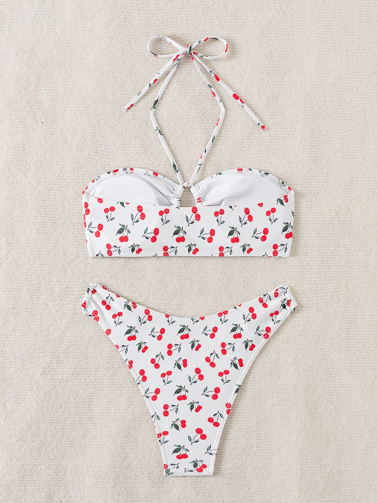 White 1950s Halter Cherry Bikini Set - Image 4