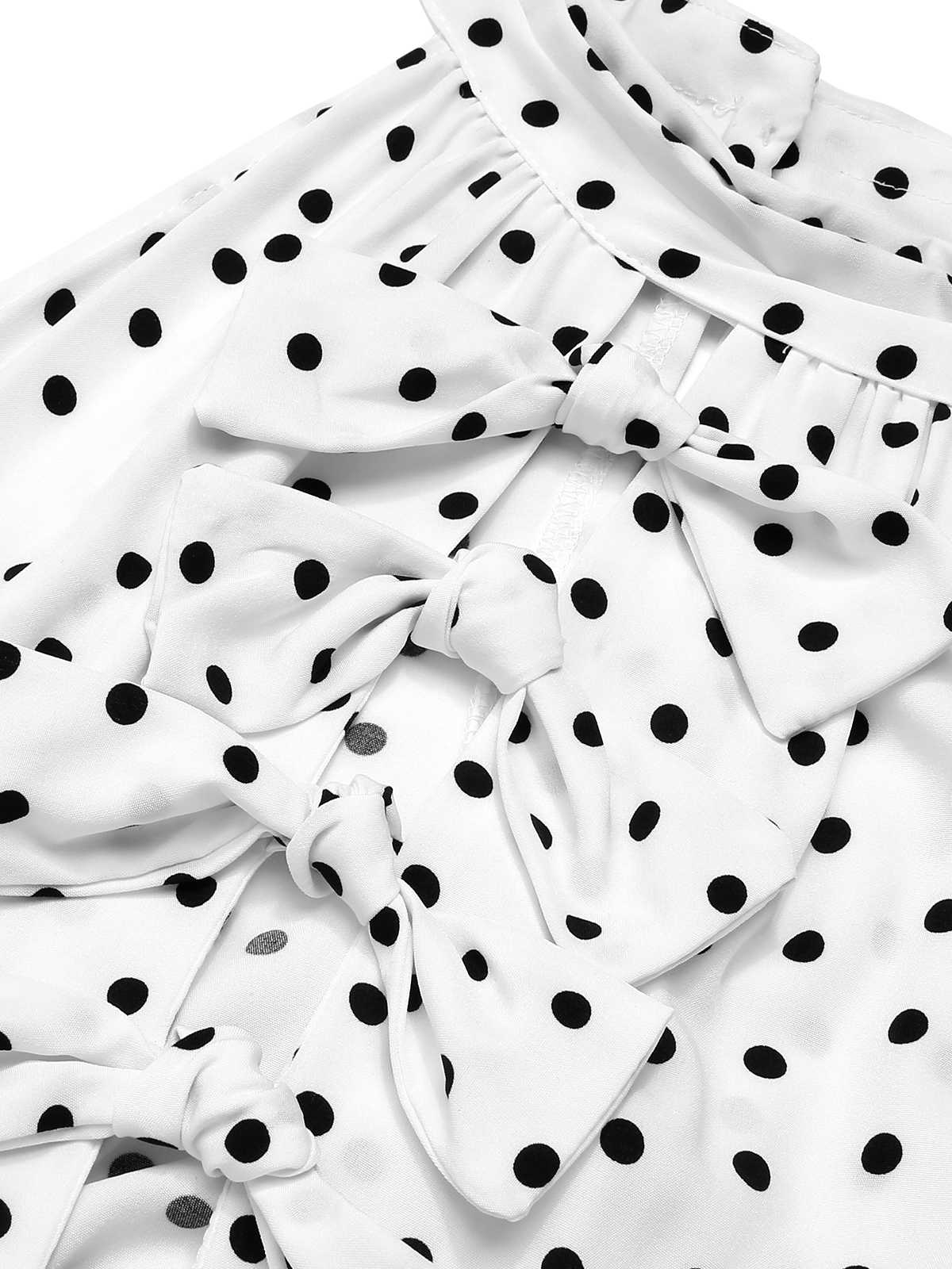 White 1950s Halter Polka Dots Bow Dress - Image 3