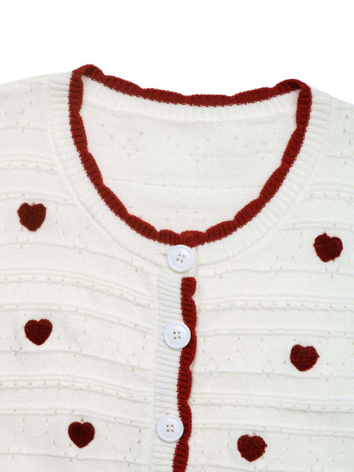 White 1950s Heart Contrast Knitted Cardigan - Image 5