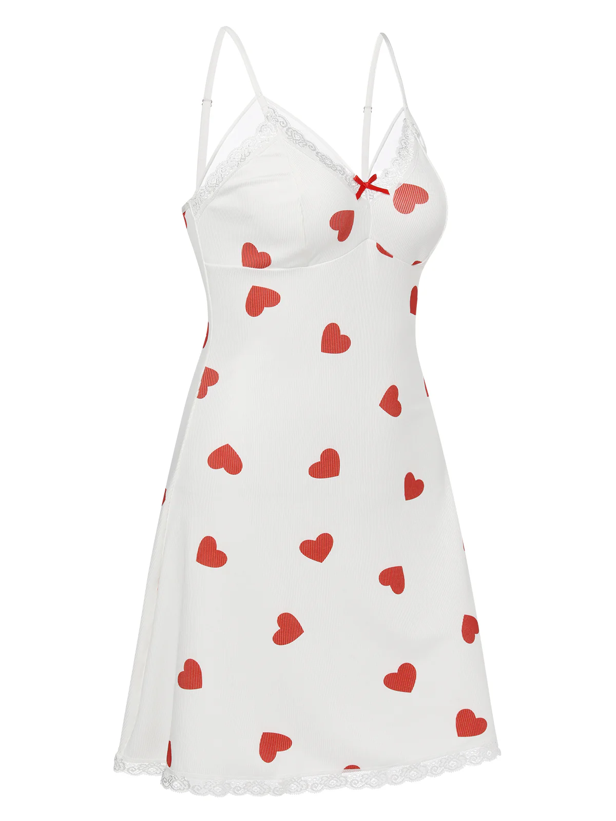 White 1950s Heart Lace Spaghetti Straps Sleepwear - Image 3