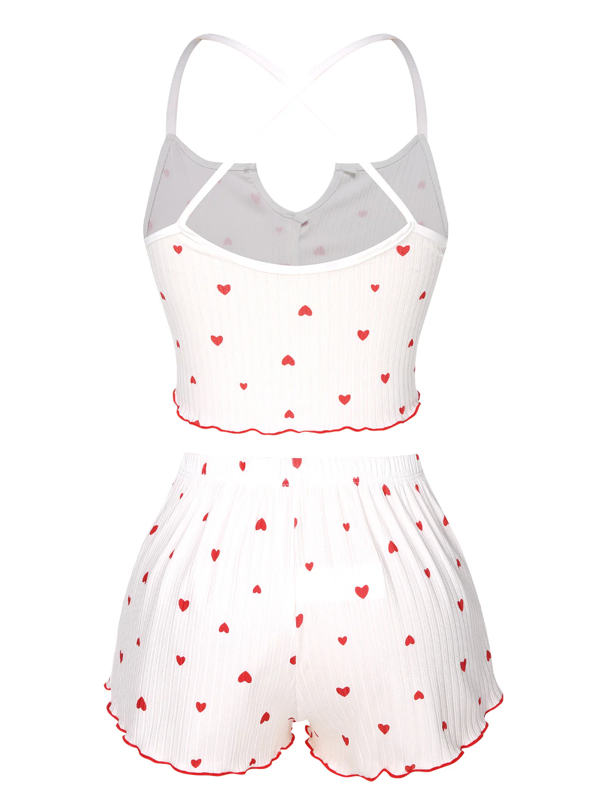 White 1950s Heart Spaghetti Straps Pajamas - Image 3