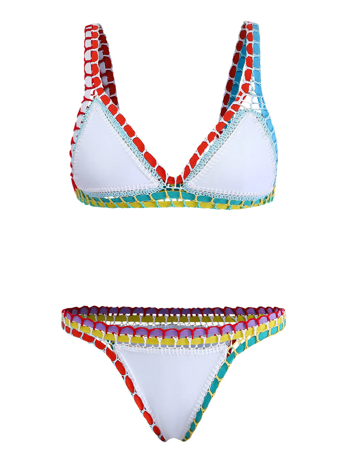 White 1950s Colorful Knit Halter Bikini Set - Image 2