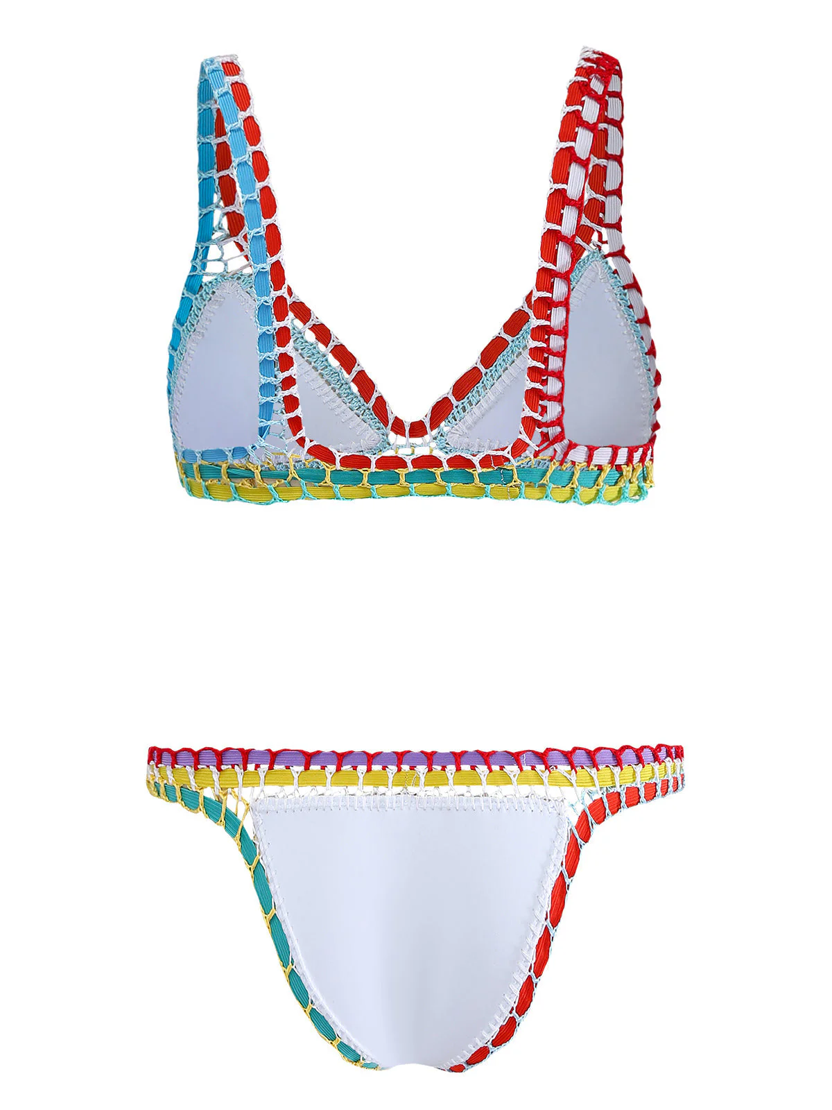 White 1950s Colorful Knit Halter Bikini Set - Image 3