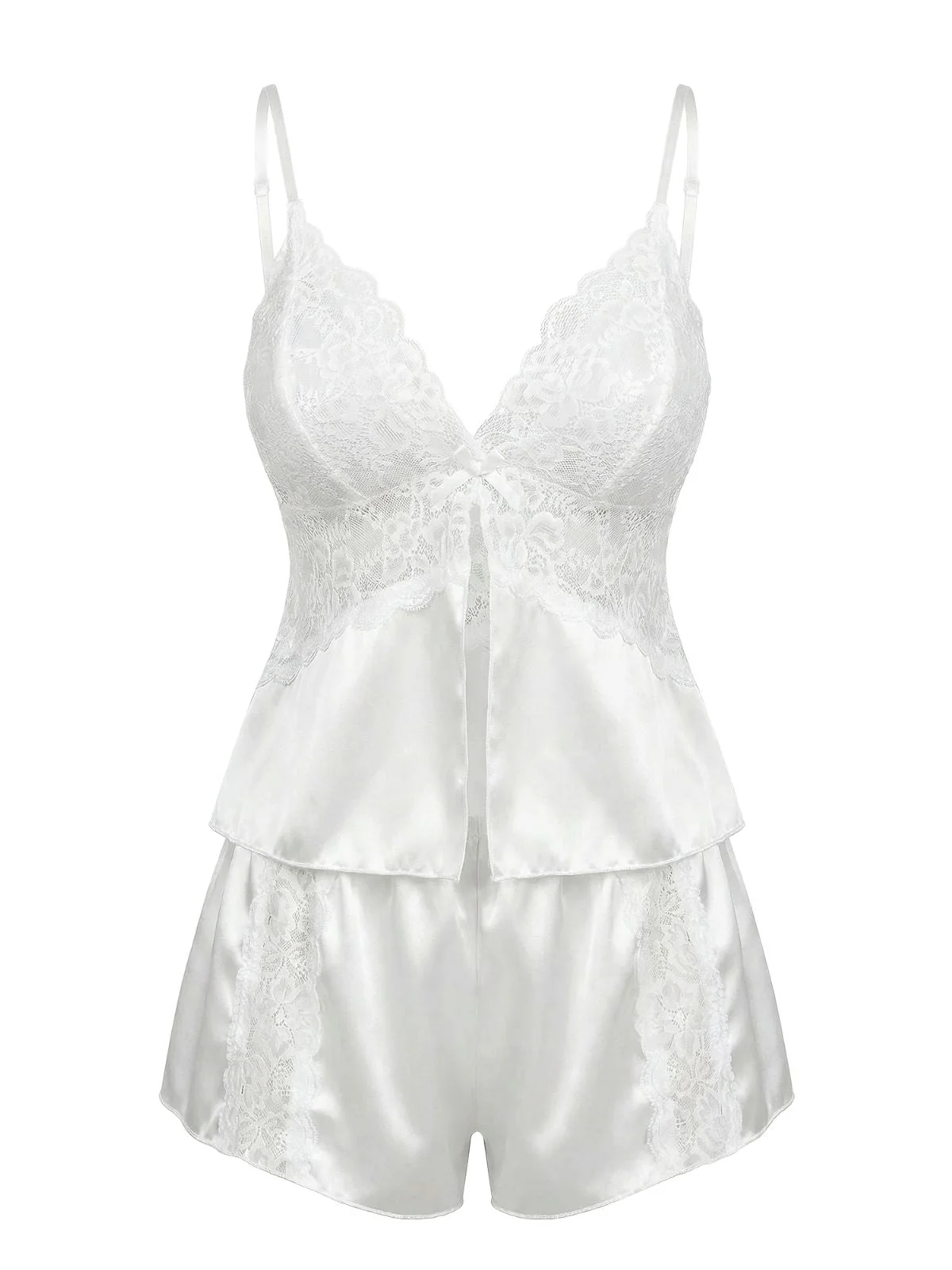 White 1950s Lace Satin Camisole Pajama Set - Image 2