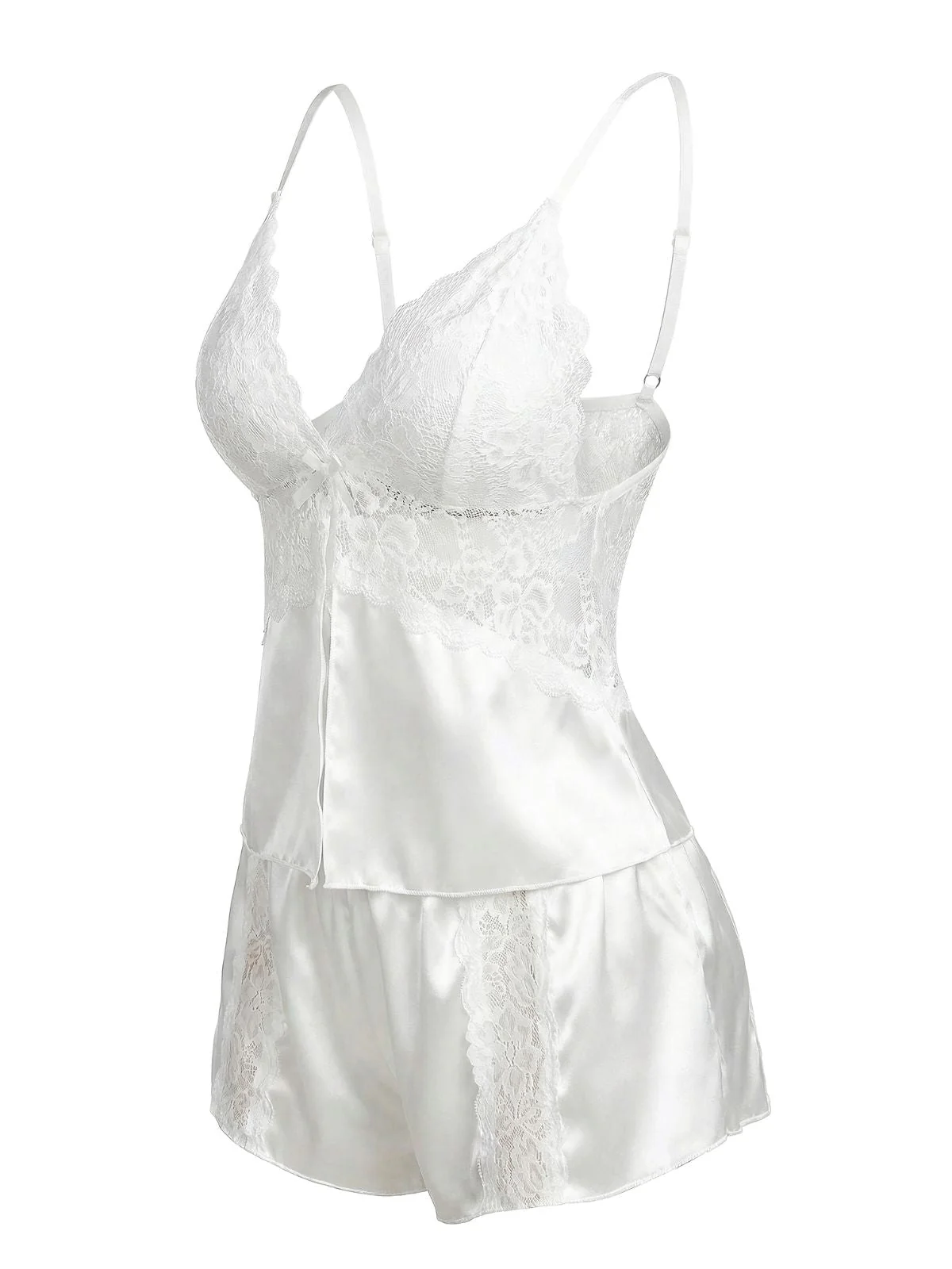 White 1950s Lace Satin Camisole Pajama Set - Image 3