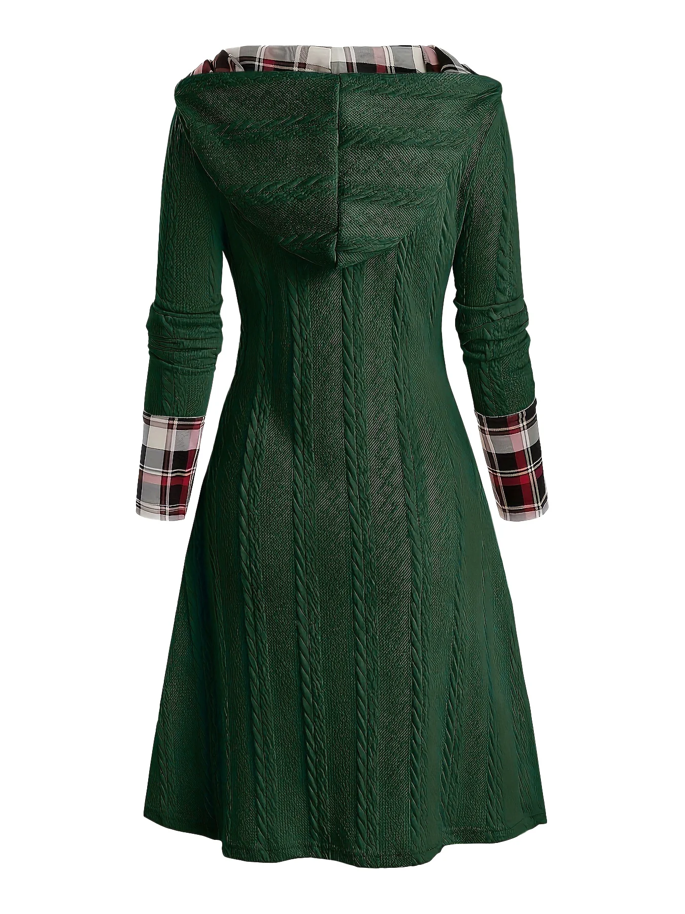 White 1950s Plaid Knit Hooded Dress - Image 10