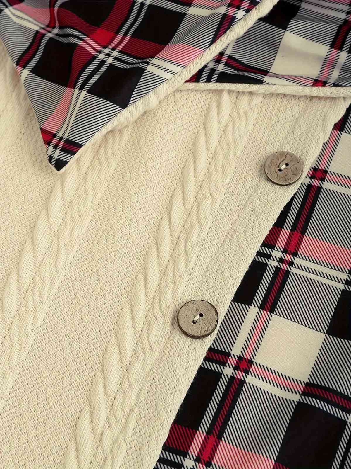 White 1950s Plaid Knit Hooded Dress - Image 4
