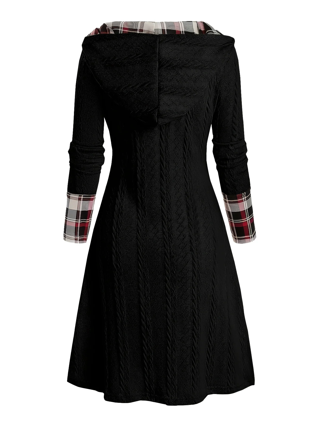 White 1950s Plaid Knit Hooded Dress - Image 6