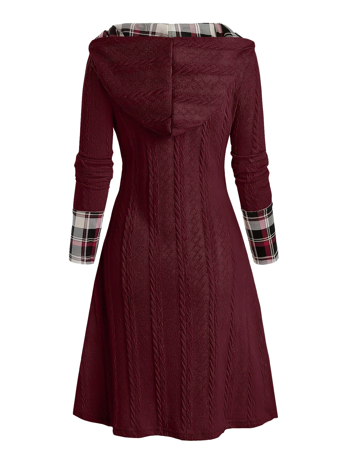 White 1950s Plaid Knit Hooded Dress - Image 8