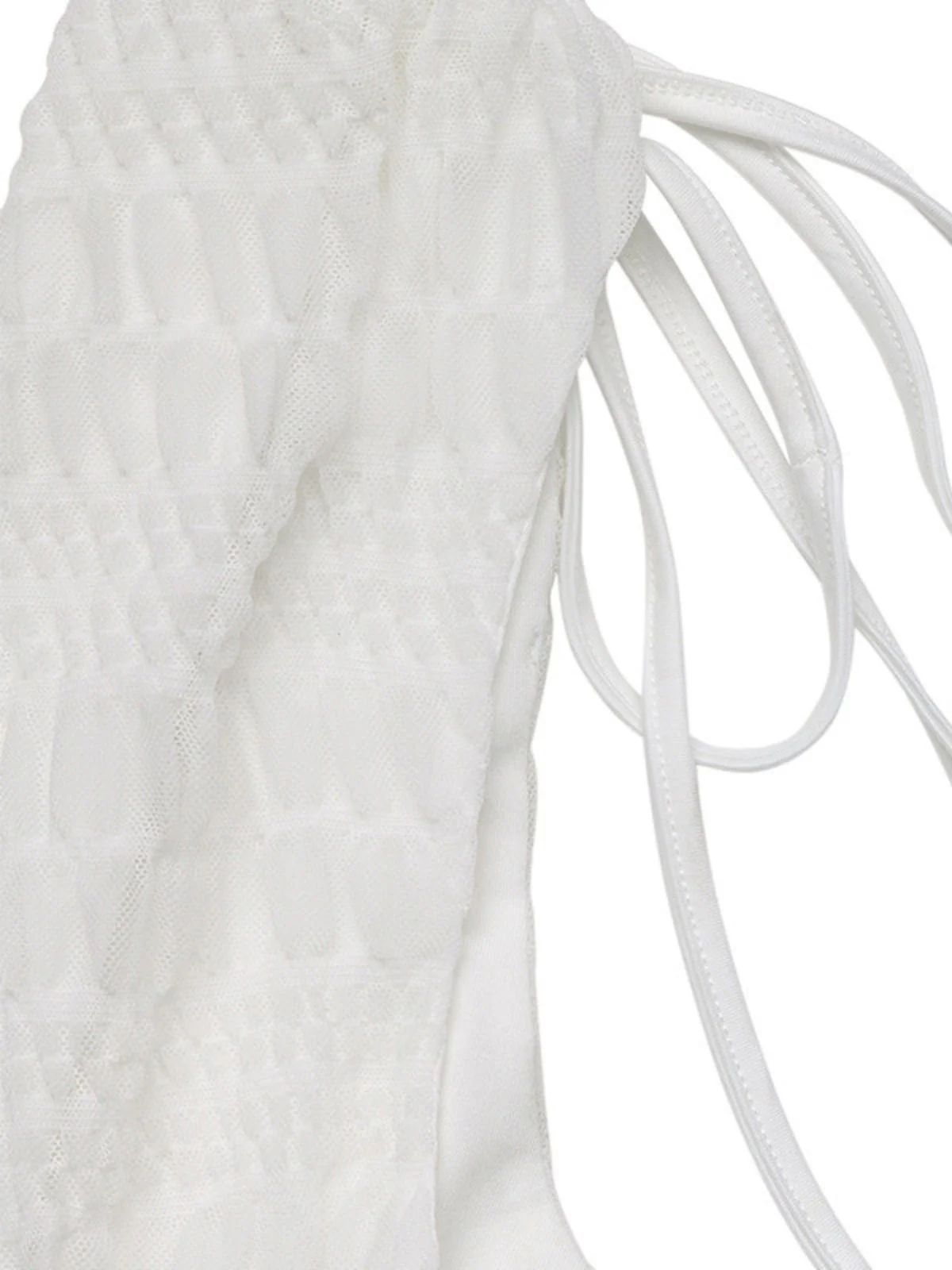 White 1950s Plunging Smocked Waist Textured Sleeveless Dress - Image 5