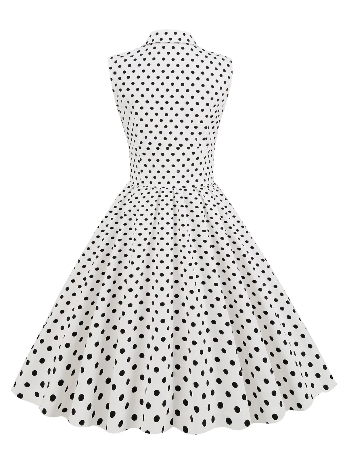 White 1950s Polka Dot Lapel Swing Dress - Image 3