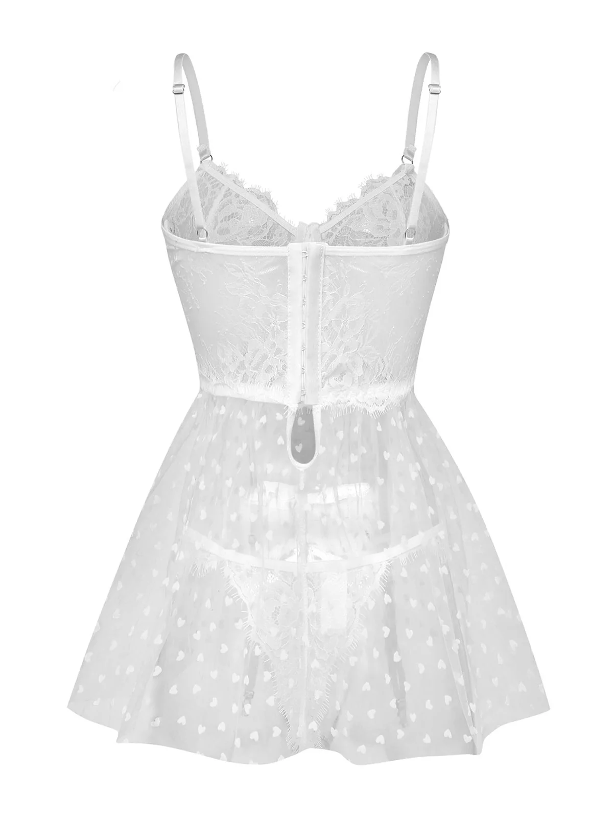 White 1950s Polka Dot Sheer Pajama Set - Image 2