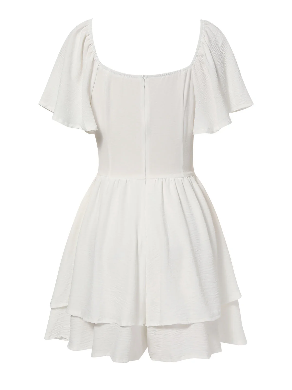 White 1950s Puff Sleeve Layered Hem Romper - Image 2