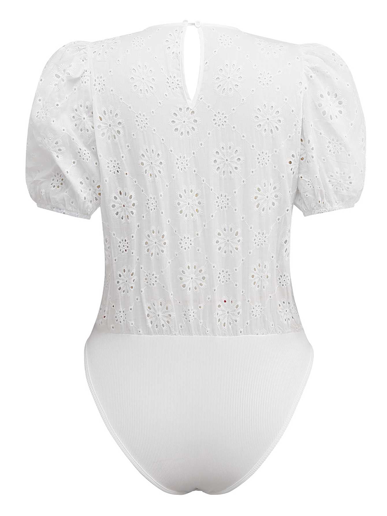 White 1950s Pure Cotton Eyelet Puff Sleeve Top - Image 3