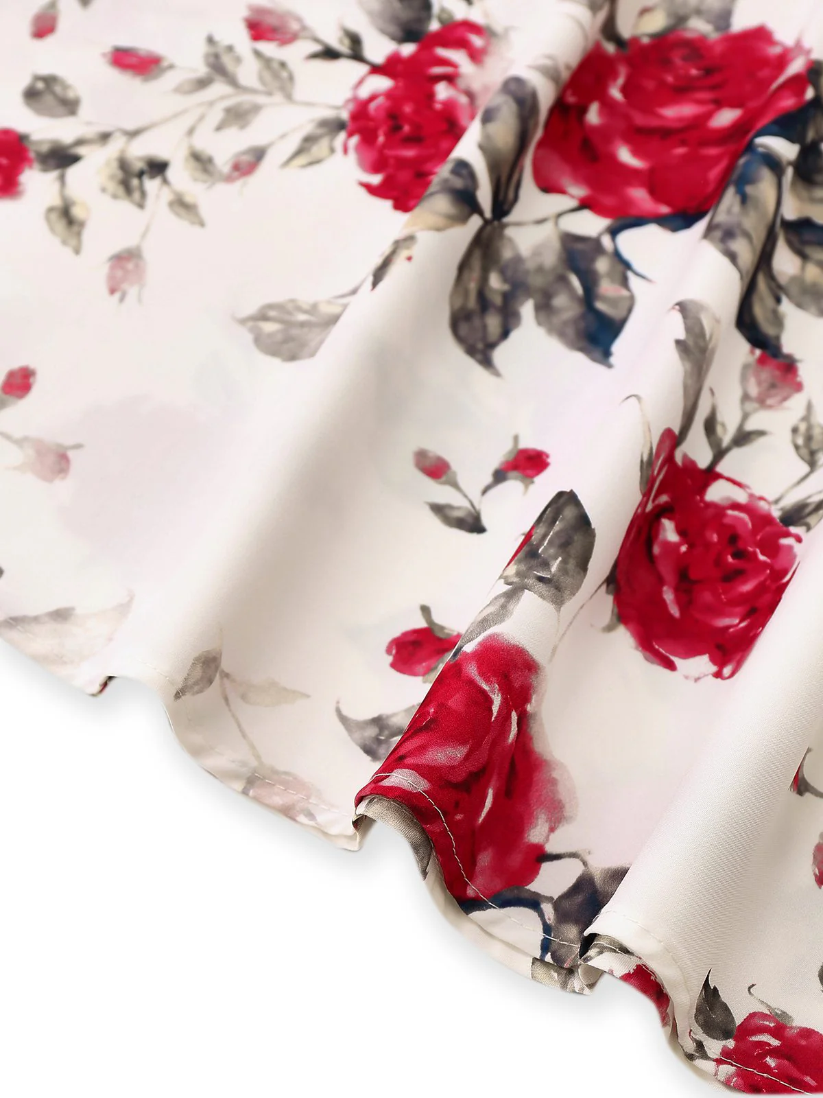 White 1950s Rose Print Lace-Up A-Line Dress - Image 3