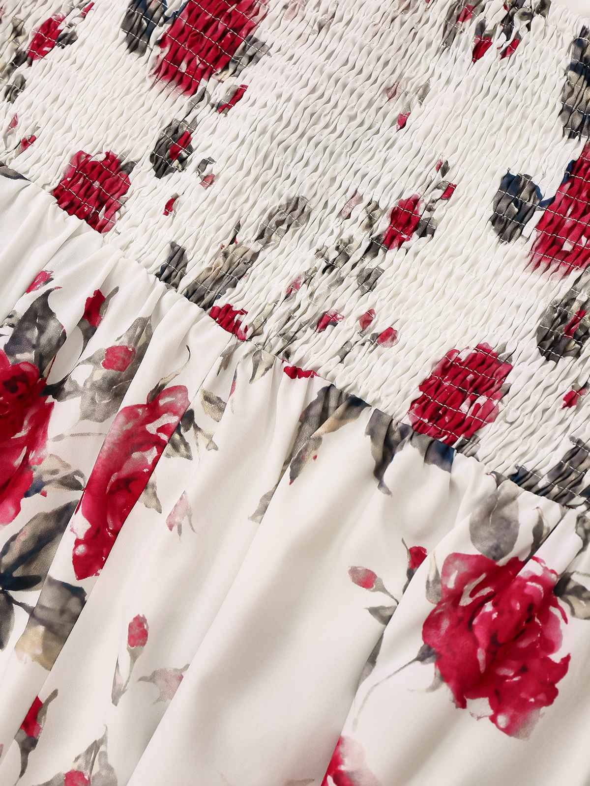 White 1950s Rose Print Lace-Up A-Line Dress - Image 5