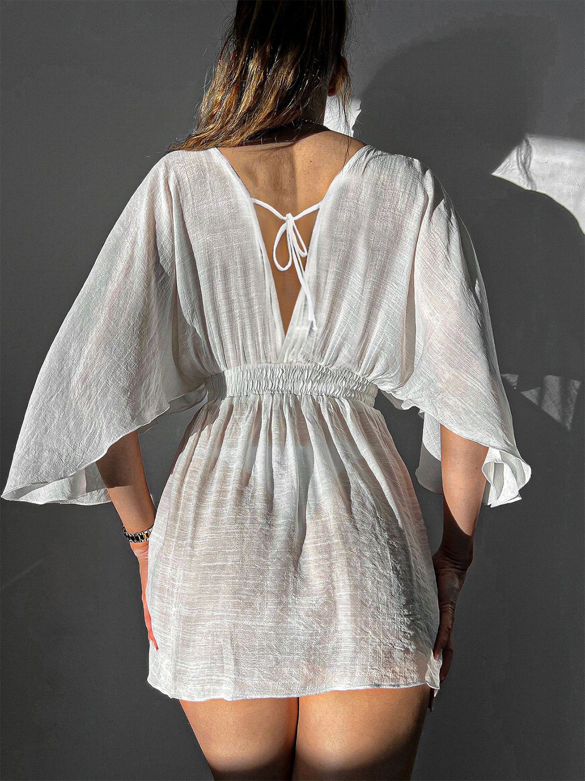 White 1950s Solid Cap Sleeve Beach Cover Up - Image 3