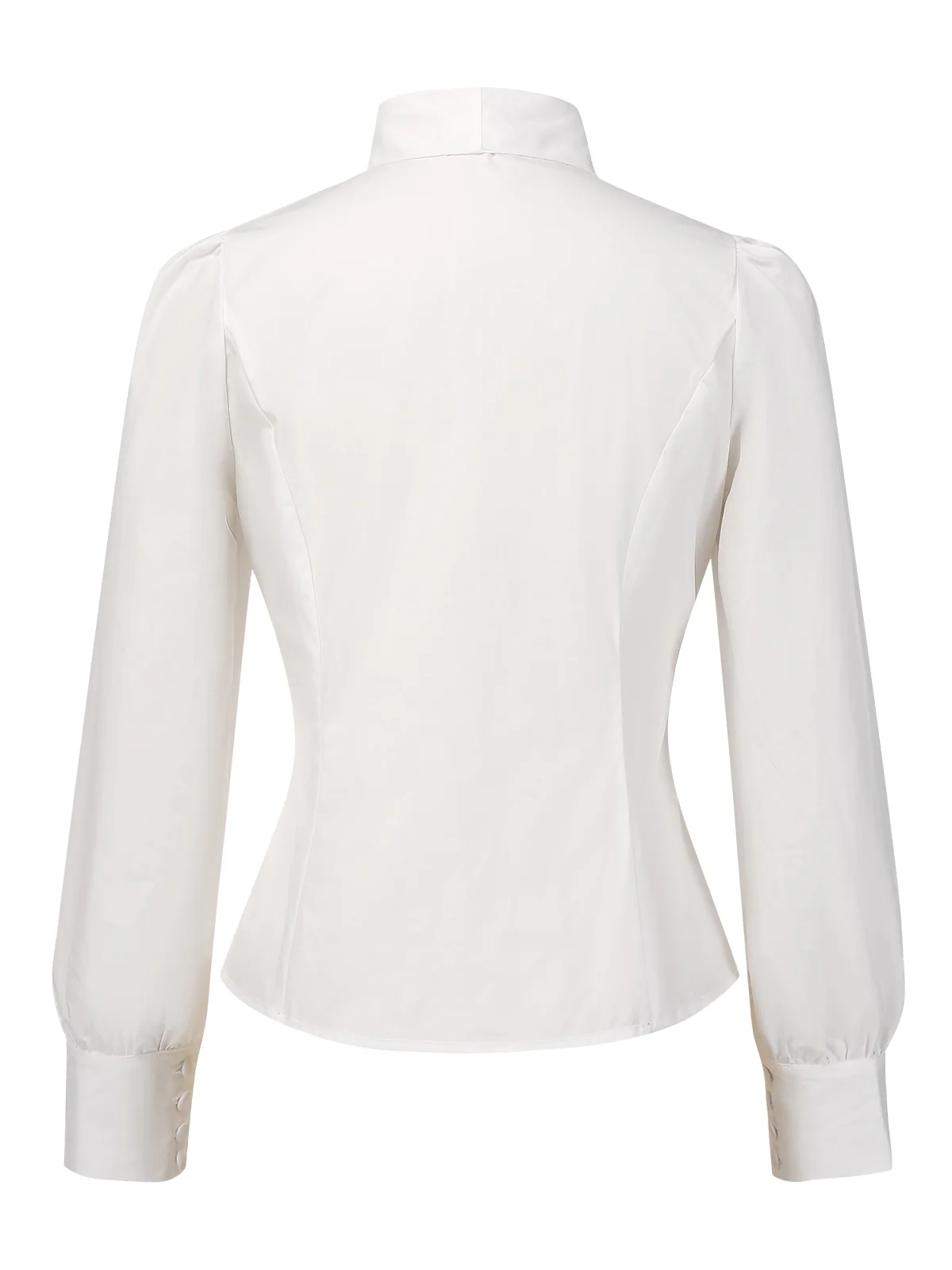 White 1950s Solid Cotton Tie-Neck Bow Blouse - Image 4