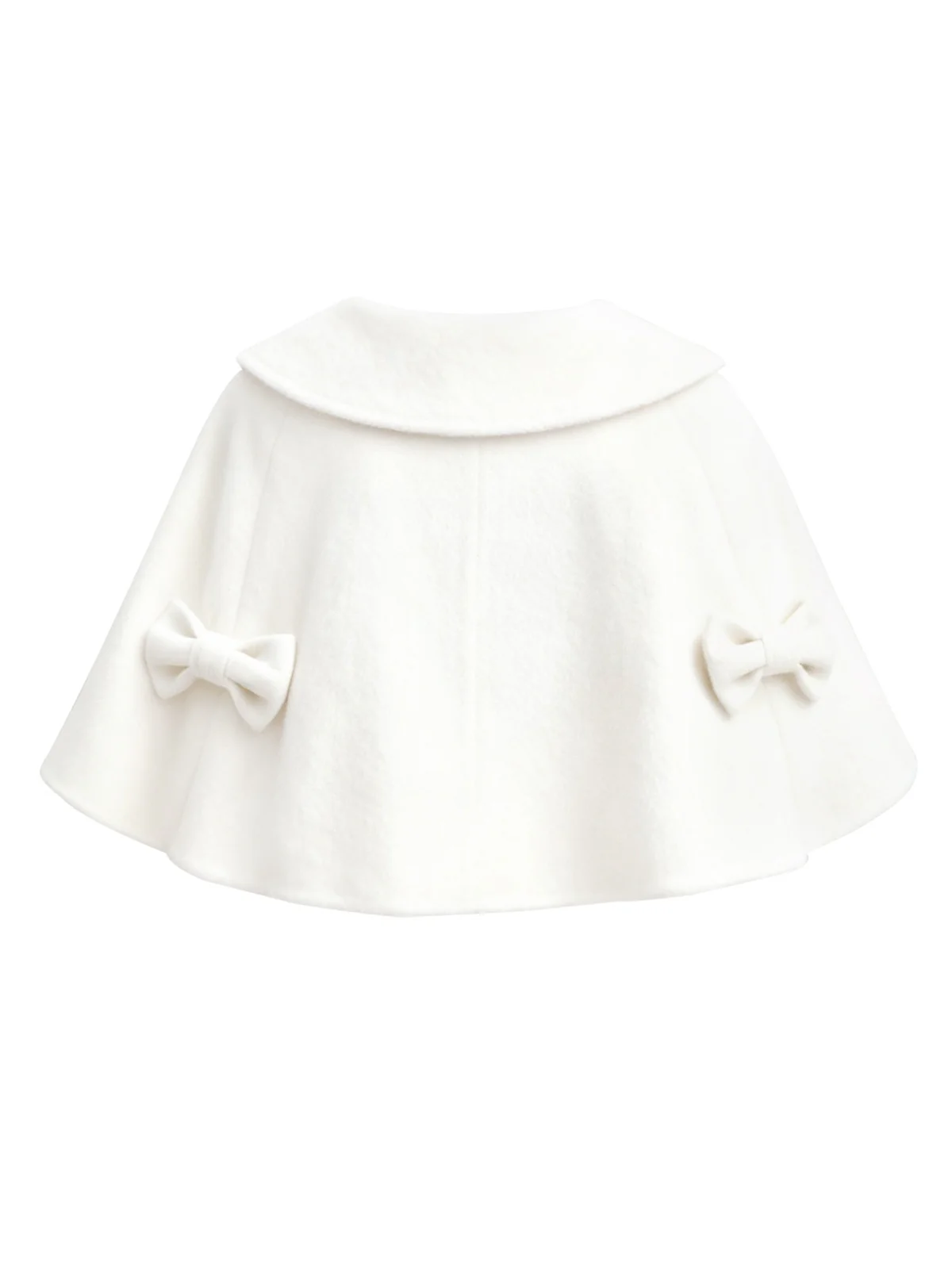 White 1950s Solid Lapel Round Neck Bow Cape - Image 2