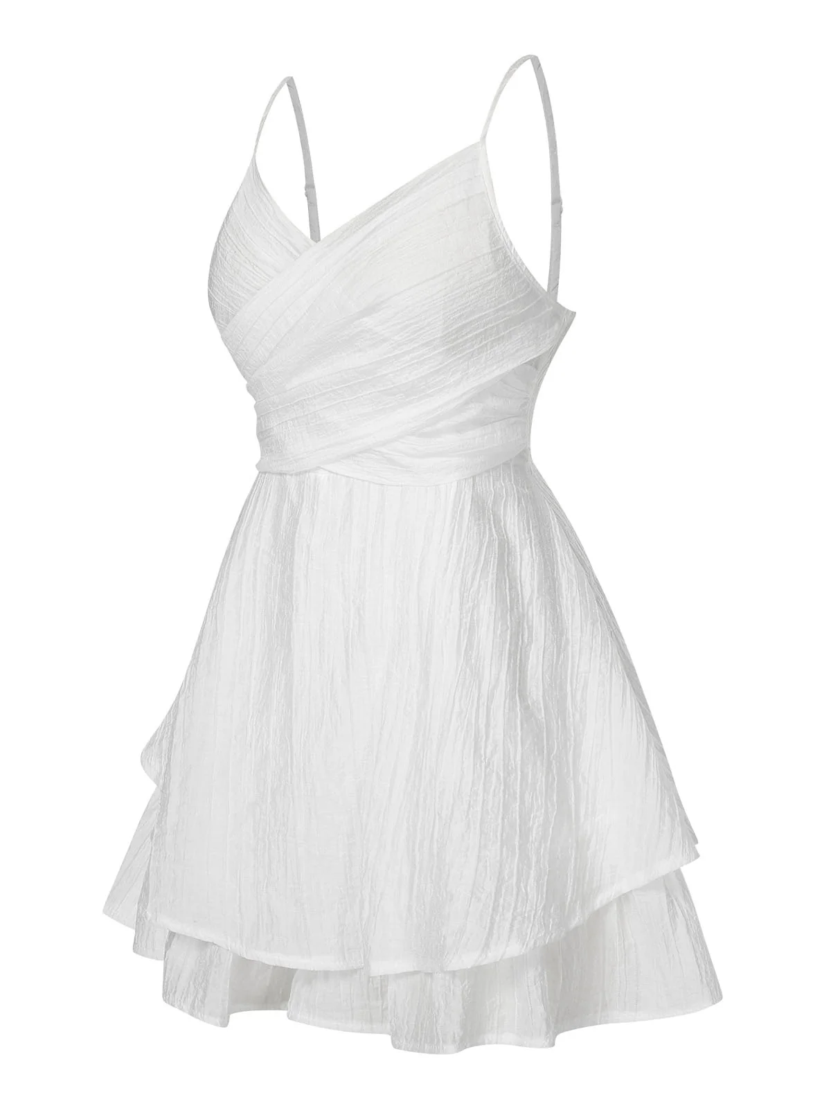 White 1950s Solid Spaghetti Straps Skirt Romper - Image 2