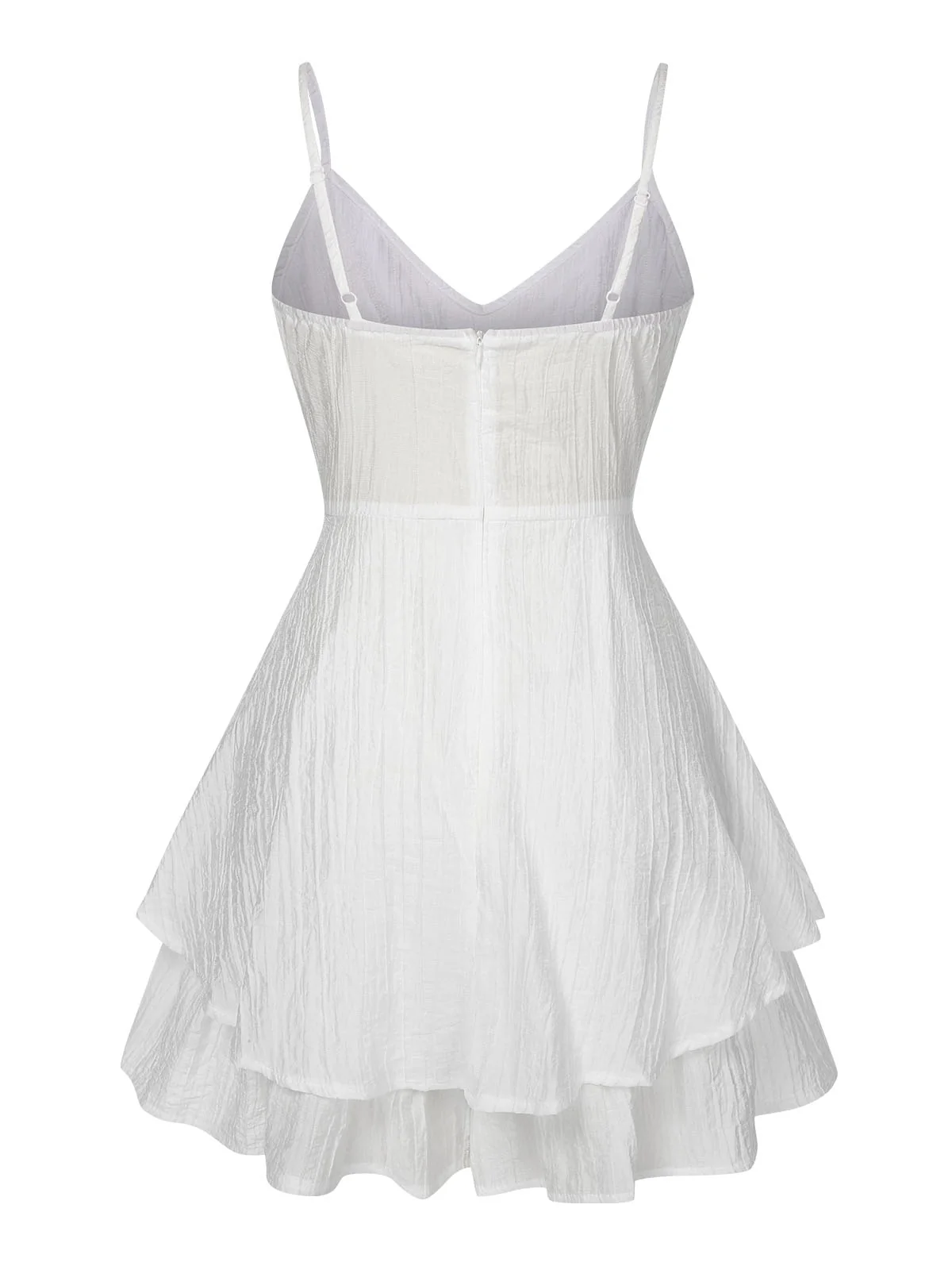 White 1950s Solid Spaghetti Straps Skirt Romper - Image 3