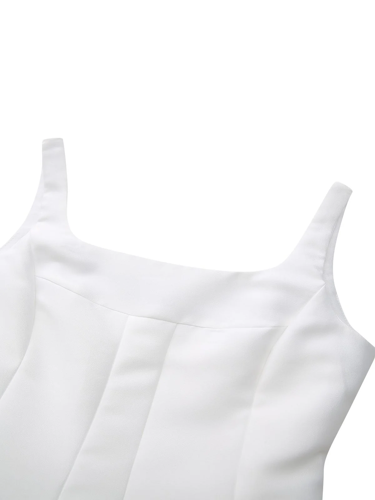 White 1950s Solid Wide Strap Evening Dress - Image 4