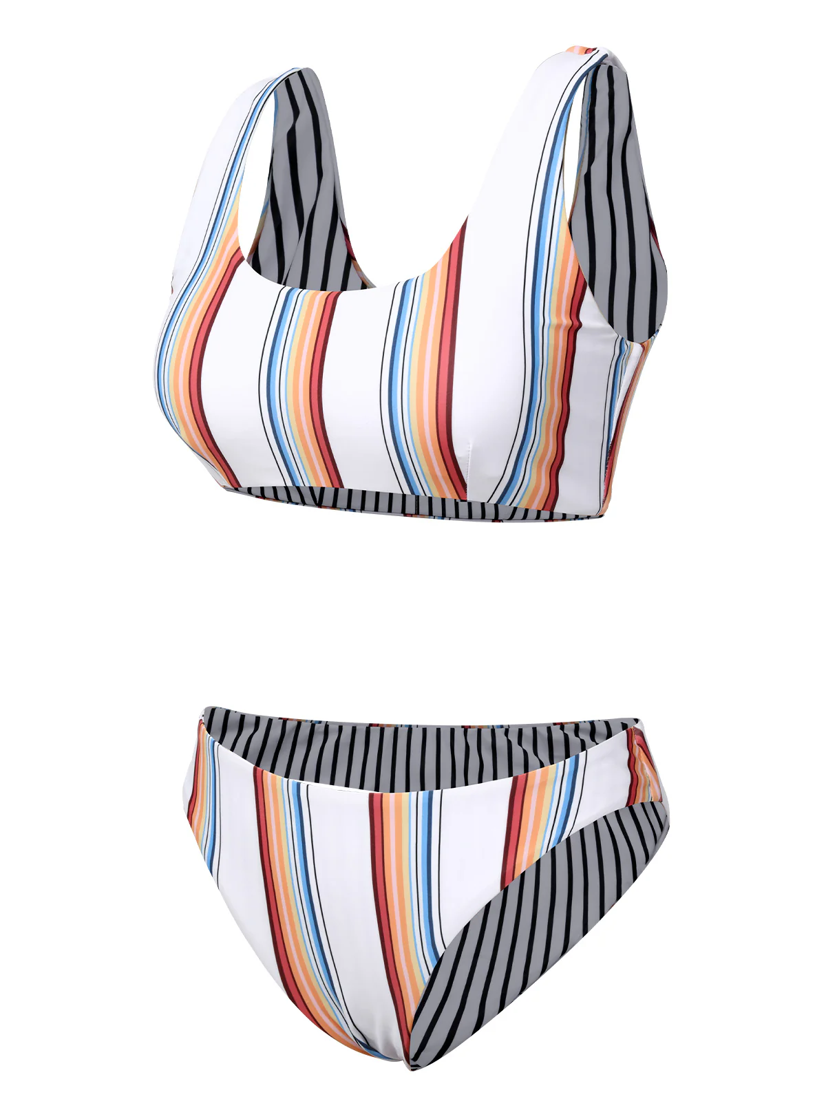 White 1950s Strap Stripes Swimsuit - Image 2
