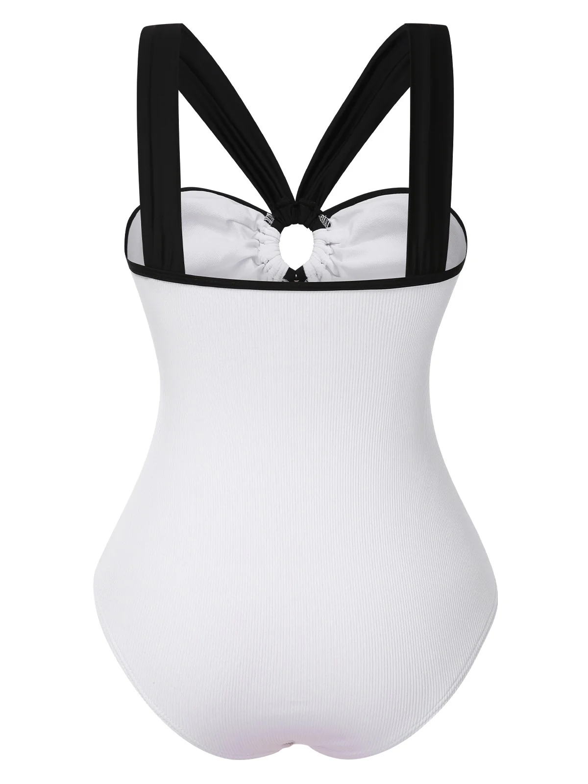 White 1950s Waist Cutout Colorblock One-Piece Swimsuit - Image 3